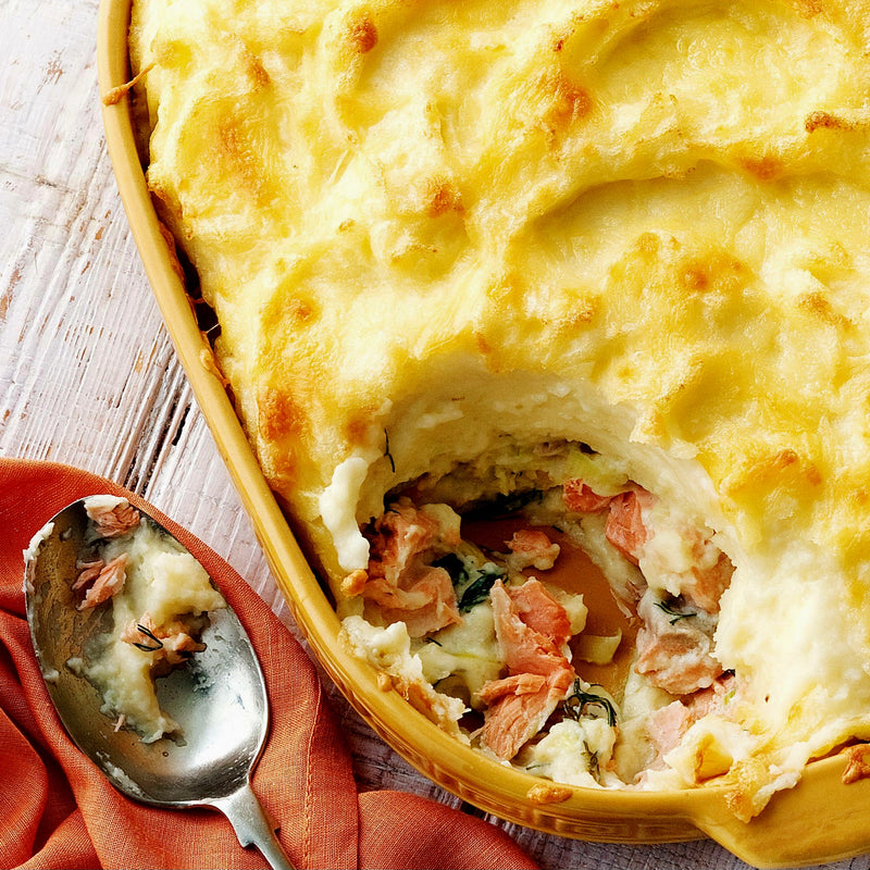 Parmentier de saumon et crevettes